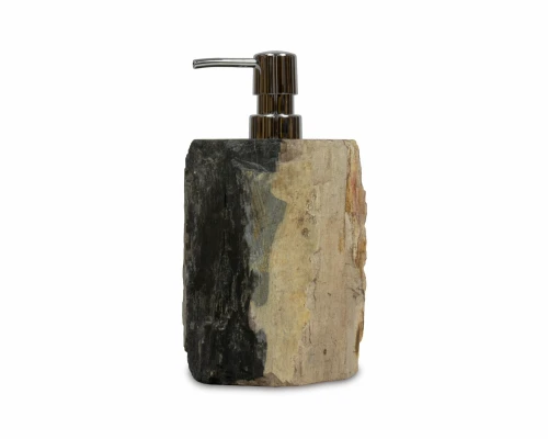 Dozownik do mydła ze skamieniałego drewna czarno-beżowy – 22 cm